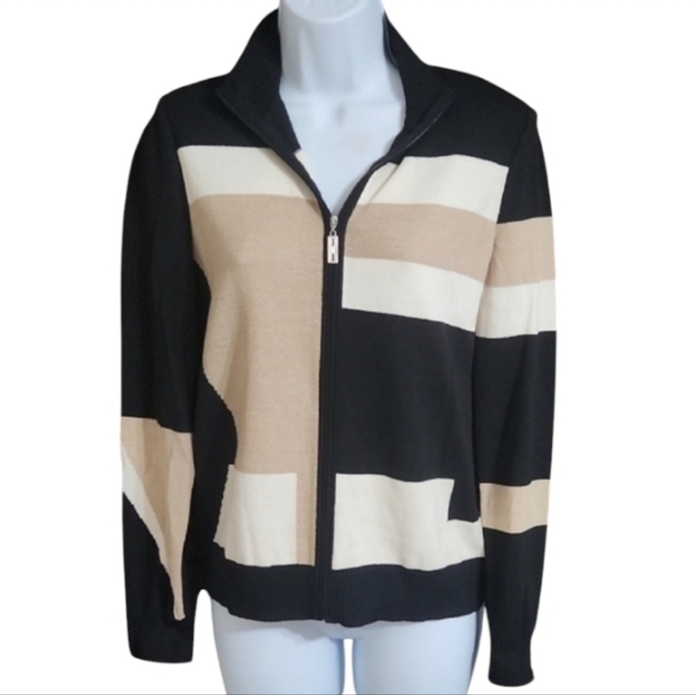 St John Colorblock Zip Front Cardigan